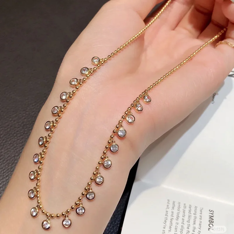 Ins Retro Bubble Diamond Fringed Necklace, Round Bead Chain, Exquisite Collar Chain, Unique Design, Women's Jewelry