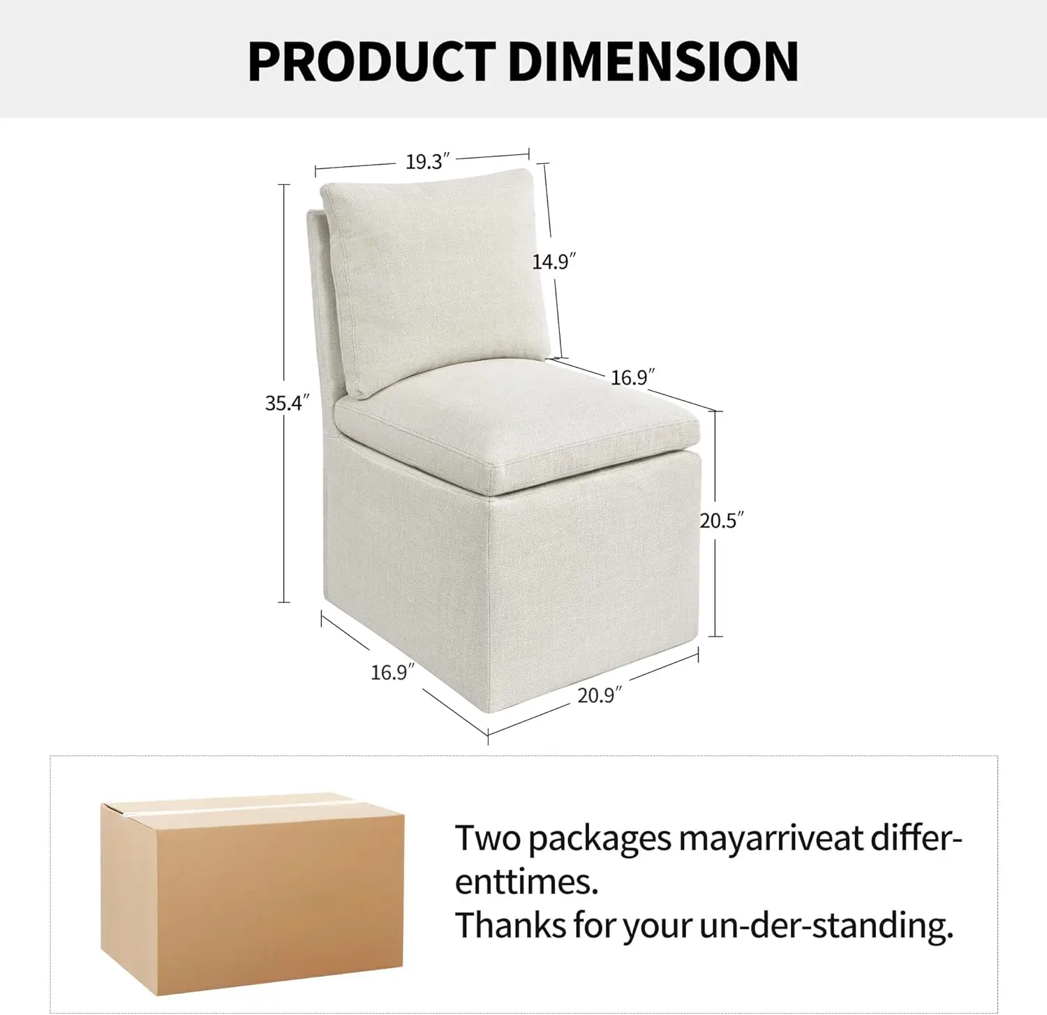 Linen Armless Dining Chair with Casters for Living, Bedroom, Reading, Waiting, Kitchen - Ideal for Various Spaces