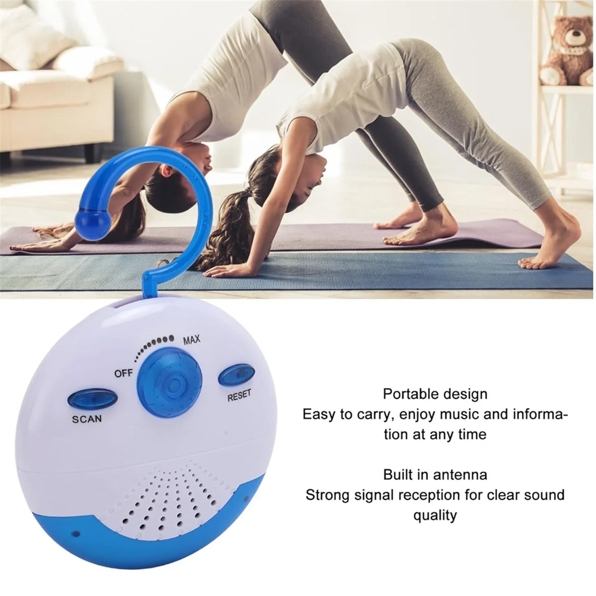 Rádio de chuveiro à prova d'água, mini rádio FM portátil embutido para banheiro, cozinha, barco, caminhadas, alto-falante de chuveiro