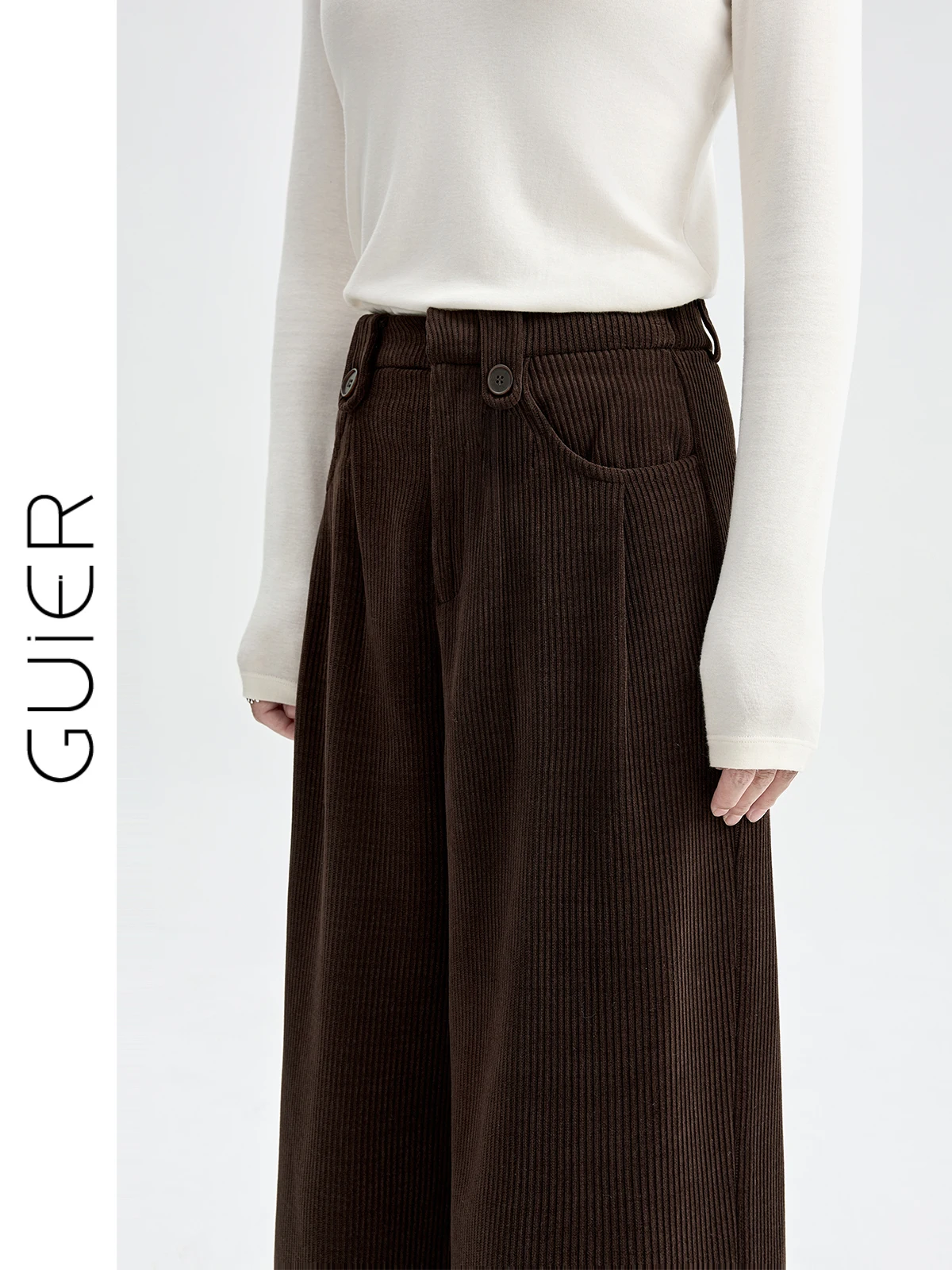 

Женские вельветовые брюки Guier с широкими штанинами, осенне-зимние, свободного кроя, визуально стройнящие, в стиле ретро, с высокой талией, на молнии, однотонные