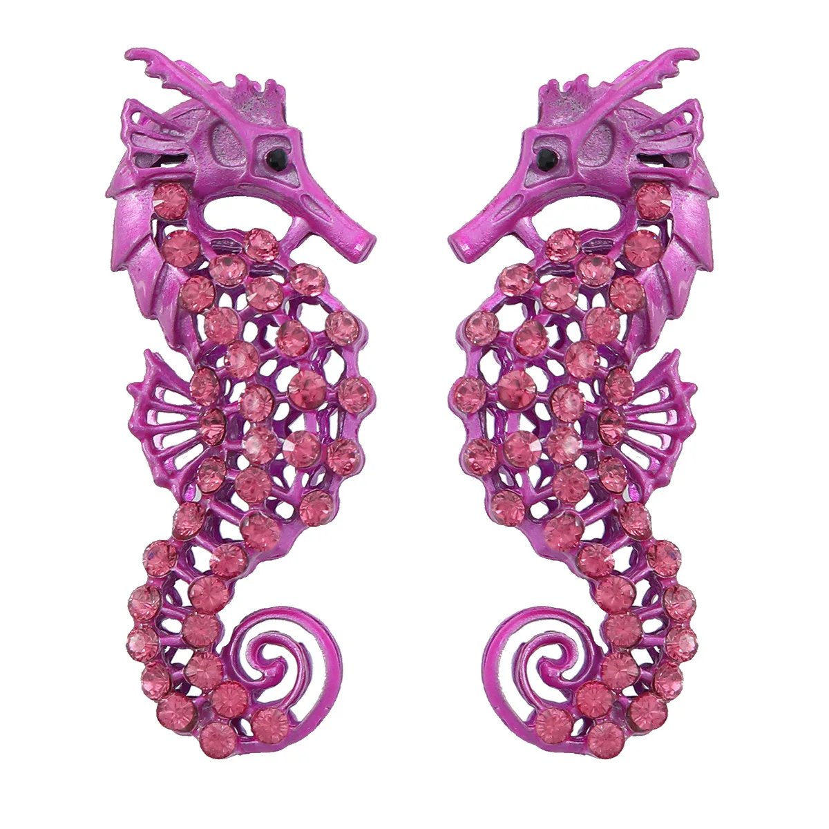 Exaggerated Zinc Alloy ZA Purple Seahorse Earrings for Women Unique Design Luxury Crystal Hippo Drop Dangle Earring