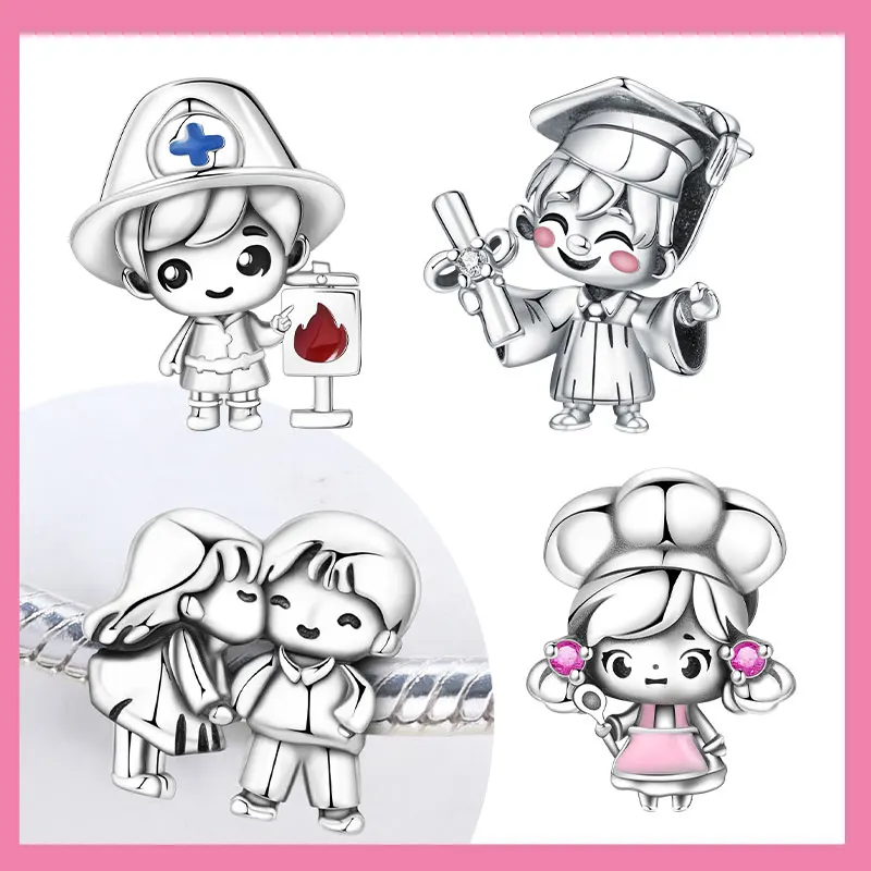 925 Sterling Silver Graduation Season Dessert Girl Fire Guard  Charms Beads Pendant for Original Bracelet Woman Girl Jewelry