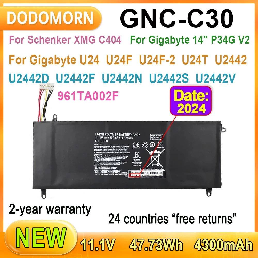 

New GNC-C30 Laptop Battery For Schenker XMG C404,For Gigabyte 14" P34G V2,U24,U24F,U24F-2,U24T,U2442,U2442D,U2442F,U2442N 11.1V