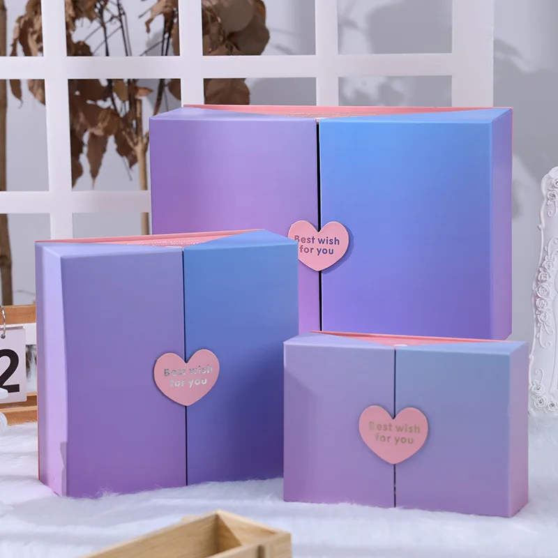 Gradient Color Double Open Creative Love Gift Box Valentine\'s Day Birthday Gift Packaging Box Empty Box Wedding Hand Gift