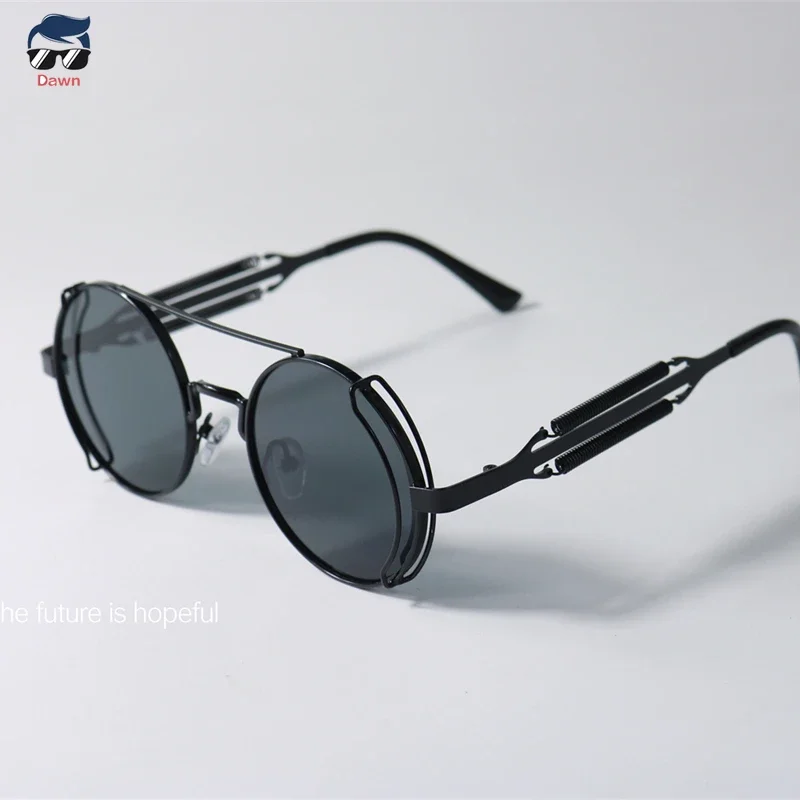 Fashion Style 2024 Men Cool Black Sunglasses Steam Punk Retro Round Metal Futuristic UV400 Women Outdoor Sunshade SUN GLASSES