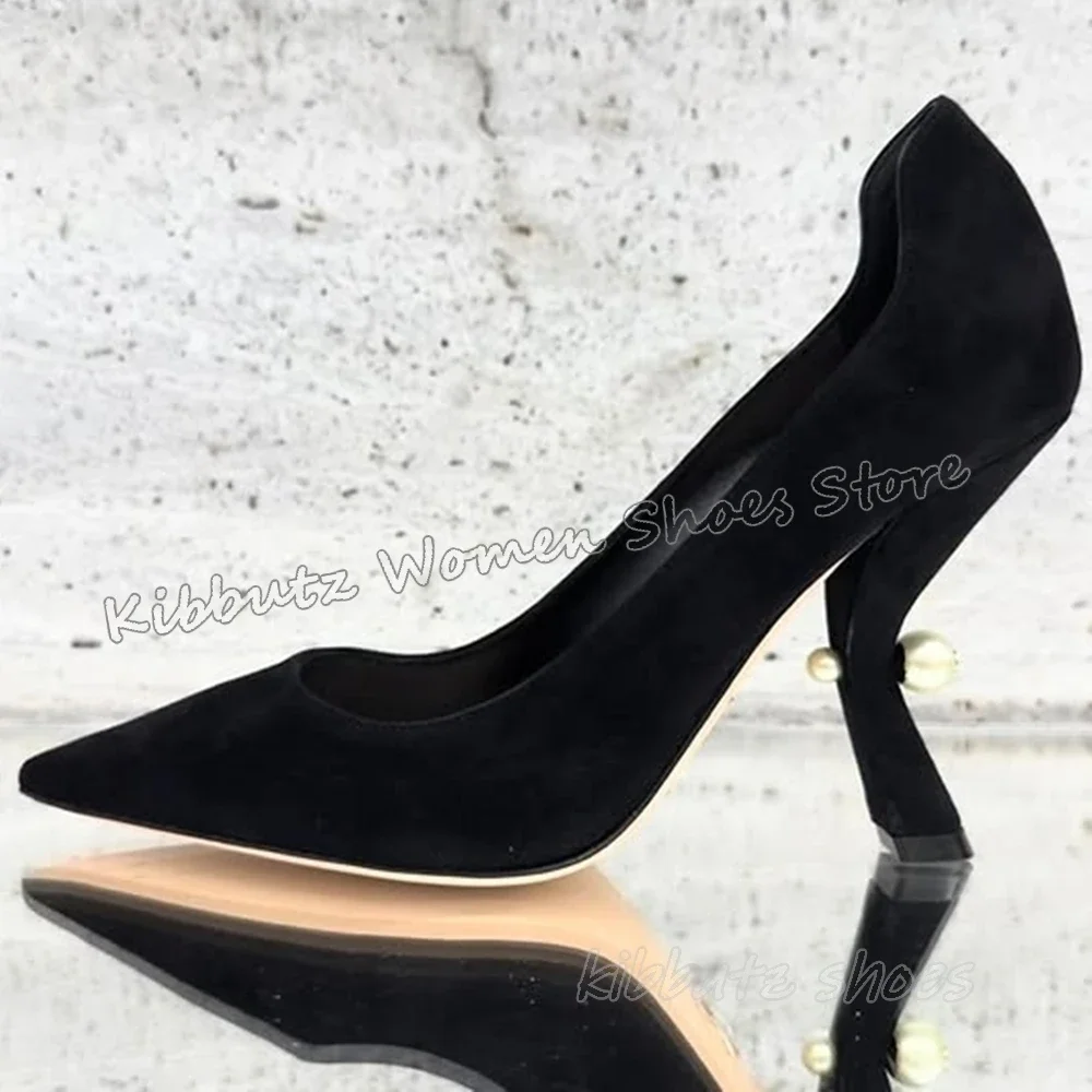 

Pearls Thin Heels Pumps Velvet Slip-On Solid Color Fashion Concise Sexy Elegant Party Wedding Women Shoes New Pointy Thin Heels