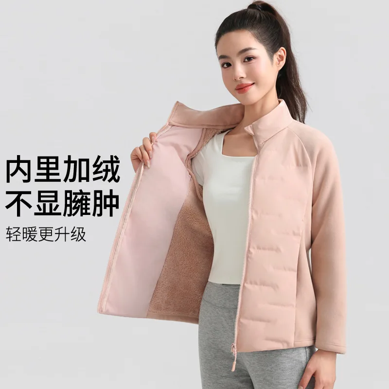 

Женский осенне-зимний воротник-стойка с тонкой талией, легкий и тонкий пуховик, внутренняя подкладка для тренировок, сохраняющее тепло пальто