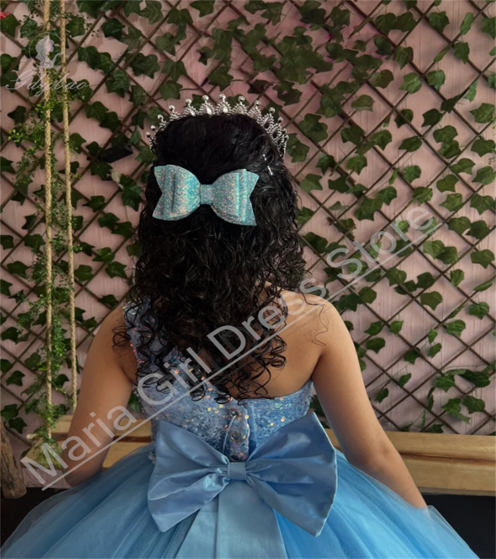 Elegant One-Shoulder Flower Girl Dress Sparkling Applique Fluffy Evening Performance Children's Customizable Event Dress