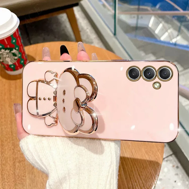 Rabbit Mirror Phone Holder Case On For Samsung Galaxy A25 A35 A55 A54 A34 A03 A03 A13 A14 A15 A01 A02 A03 A04 A05 4G 5G Cover