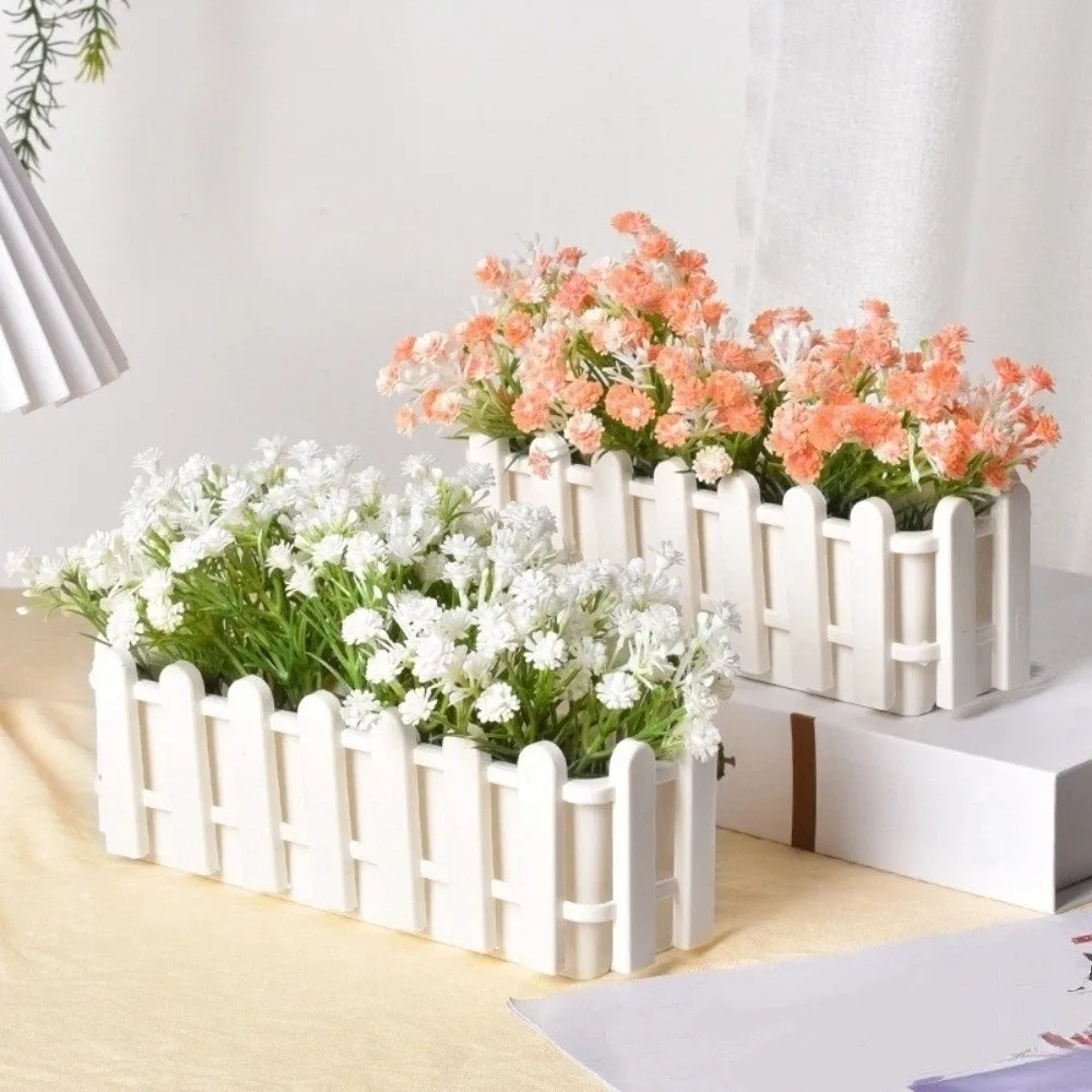 Small Fence Flowerpot Rustic Style Garden Decoration Planter Box Greenery Container Flower Pot Basket Party Decoration