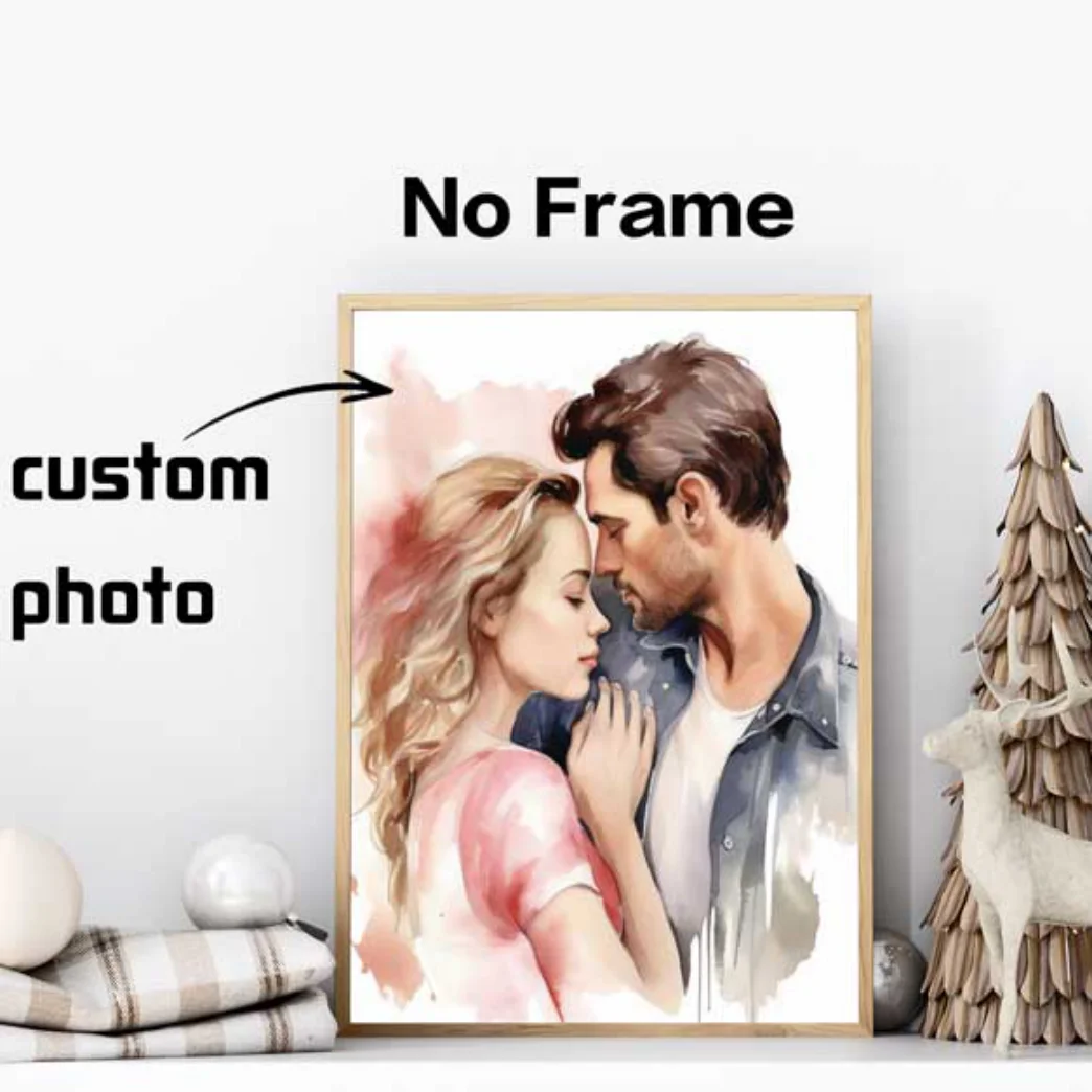 شخصية قماش طباعة HD زوجين صور فرملس تخصيص صورتك شخصية جدار ملصق فني صالون صور ديكور المنزل