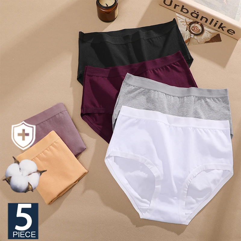 FINETOO 5Pcs Hohe Taille Unterwäsche Baumwolle Höschen Frauen Körper Streifen Unterhose Plus Größe Mädchen Slips Weibliche Dessous Pantys