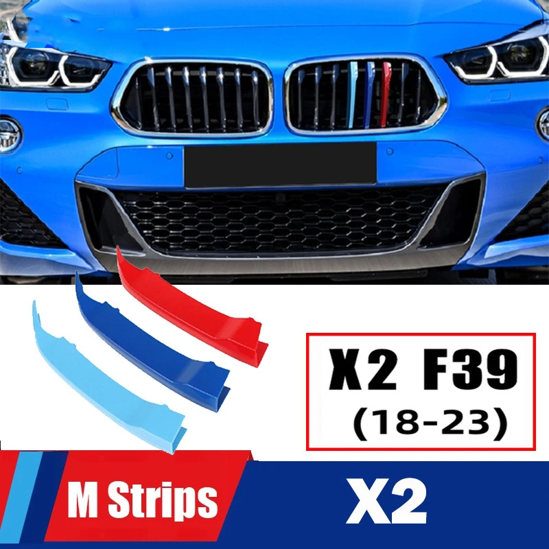 3pcs ABS For BMW X2 F39 Series 2018 2019 2020 2021 2022 Car Racing Grille Strip Trim Clip M Power Performance Accessories