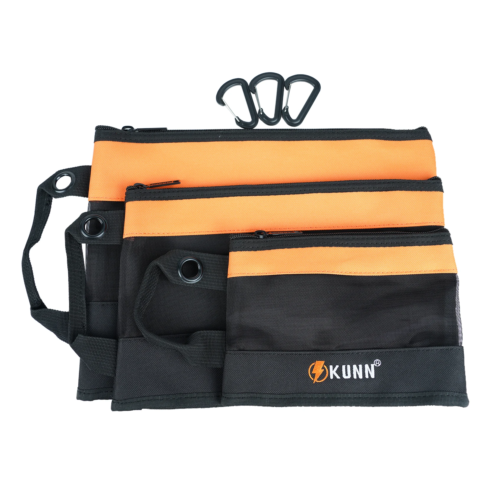 KUNN Small Tool Bag Canvas,3 Pcs Heavy Duty Zipper Tool Pouch Multi-Use Tools Organizer with Carabiner,3 Size