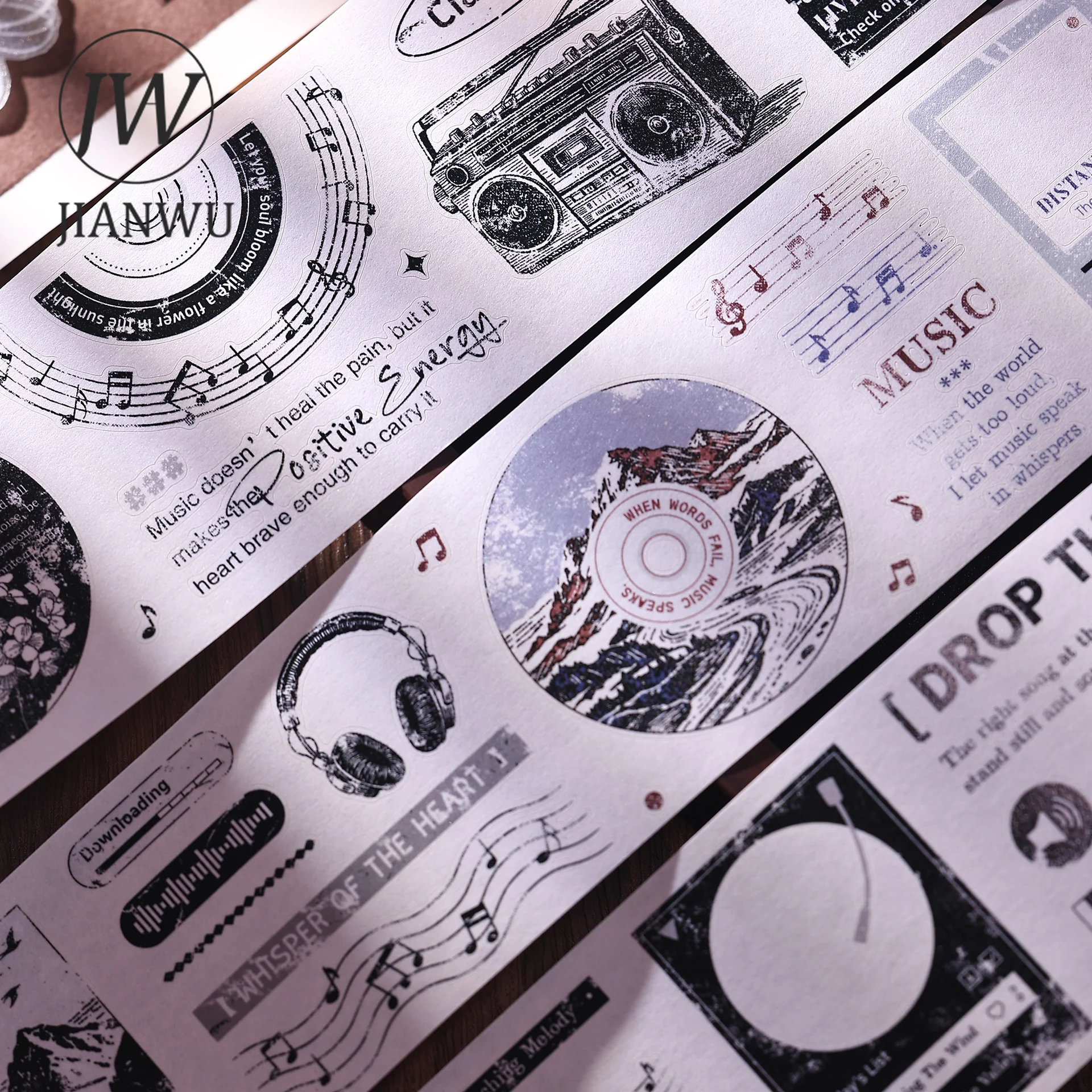 JIANWU 60mm*6m ヴィンテージフィルム音楽ボーダー風景素材コラージュスクラップブック PET テープクリエイティブ DIY ジャーナル文具