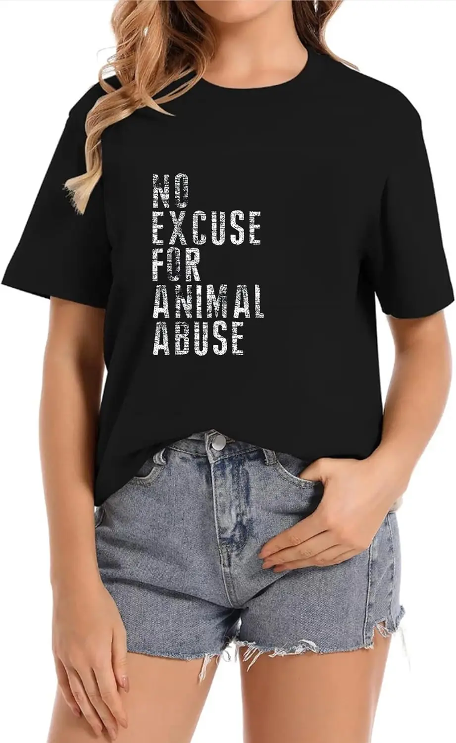 Animal Awareness No Excuse for Animal Abuse Crew Neck Casual Short Sleeve Vintage Summer Graphic T-Shirt for Women