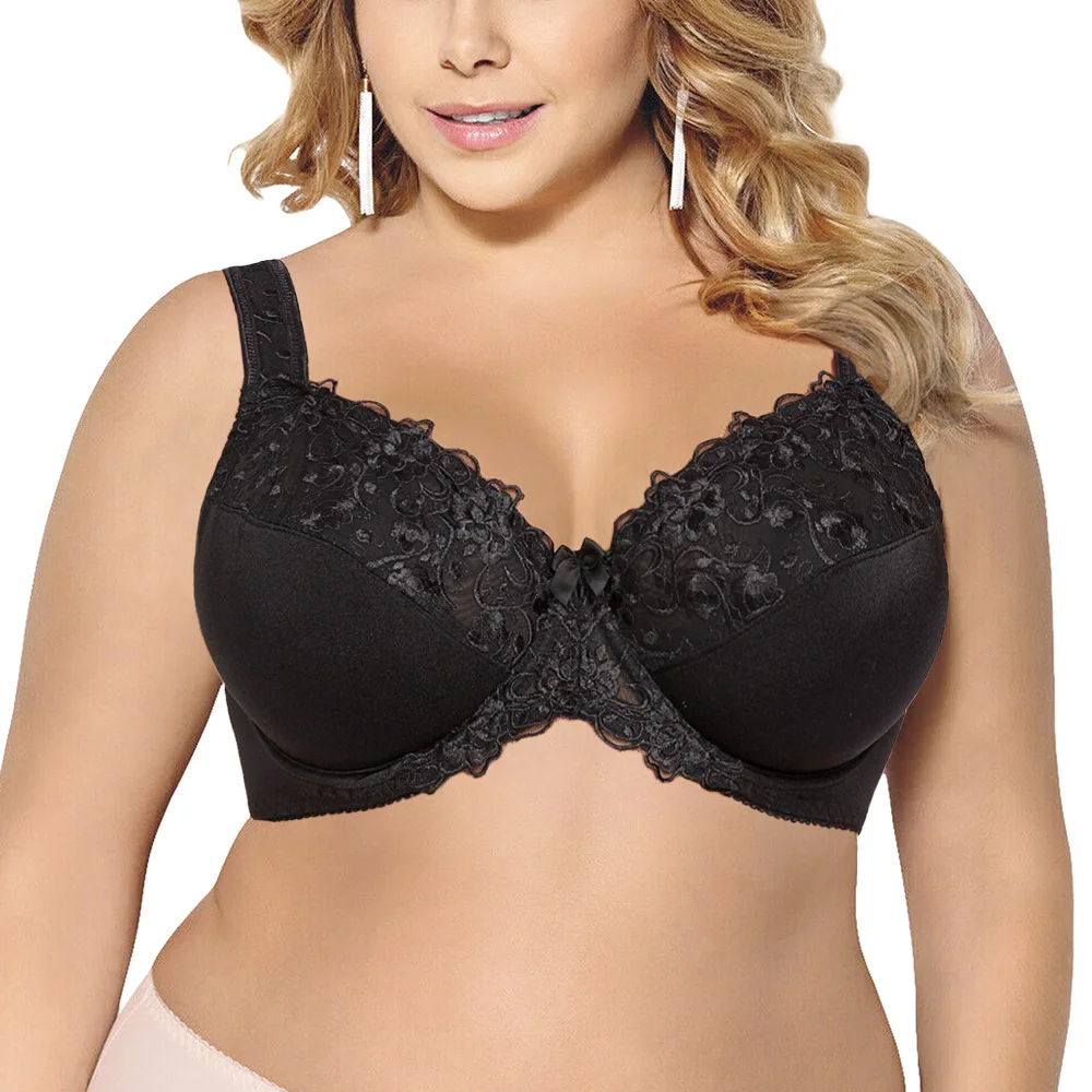 Big Minimizer Bra Plus Size Bra For Women Full Coverage Non-Padded Underwire Lace Floral Embroidery for Female C D DD E F G H