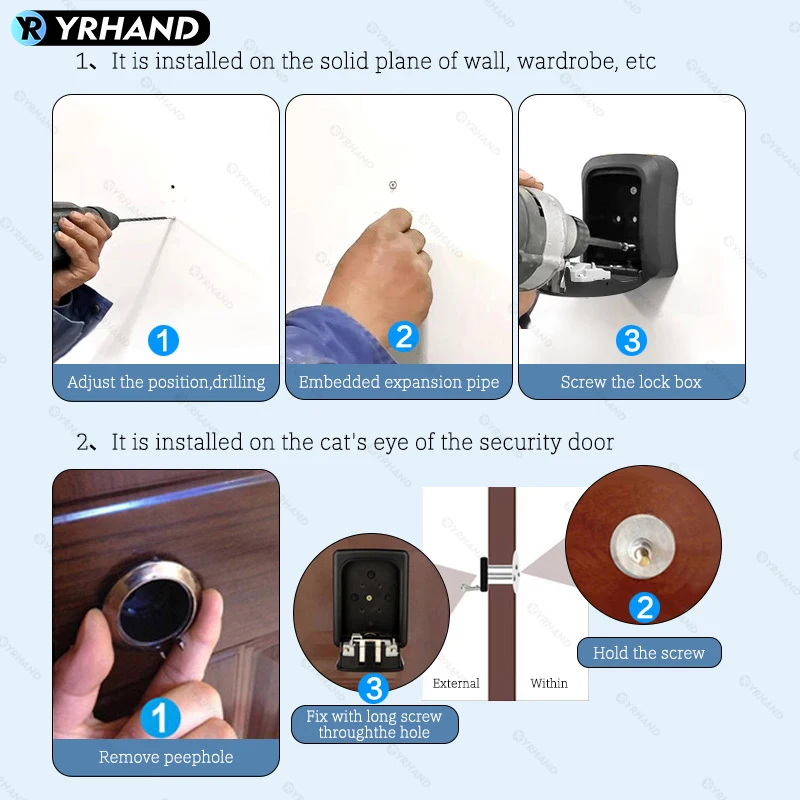 YRHAND Tuya APP Waterproof Outdoor Safe Security Intelligent Password Storage Lock Ttlock Unlock Box Anti-theft Padlock Box