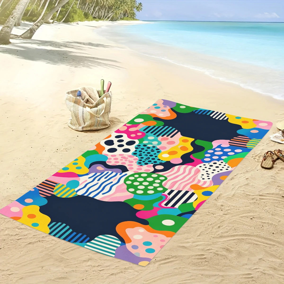 Bohemian Sun Moon Mandala Pattern Polyester Beach Towel, Soft Quick-dry Bath Towel for Beach Vacation Pool Swimming Use