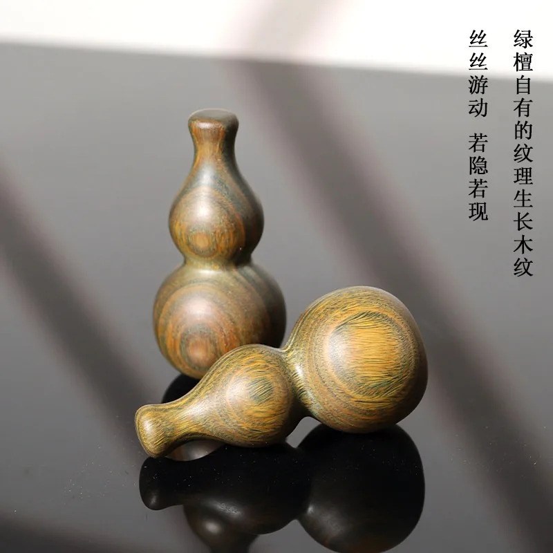 Natural Green Sandalwood Gourd Handpiece Desktop Ornament Scholar Wood Unpainted Fulu Tea Pet Auto Decoration Gift Statue Craft