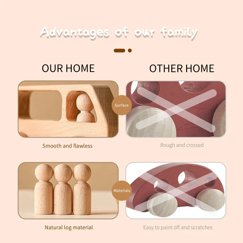 1pc Wood Car Toys Beech Wood Bus Montessori Games Educational For Children Teething Birthday Gifts