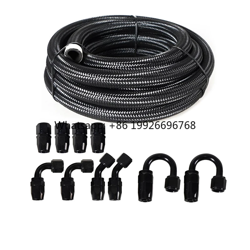 

5m AN6 Engine Nylon Braided PTFE Hose Kit, Engine Fuel Line with 10 End Fittings Black Kit