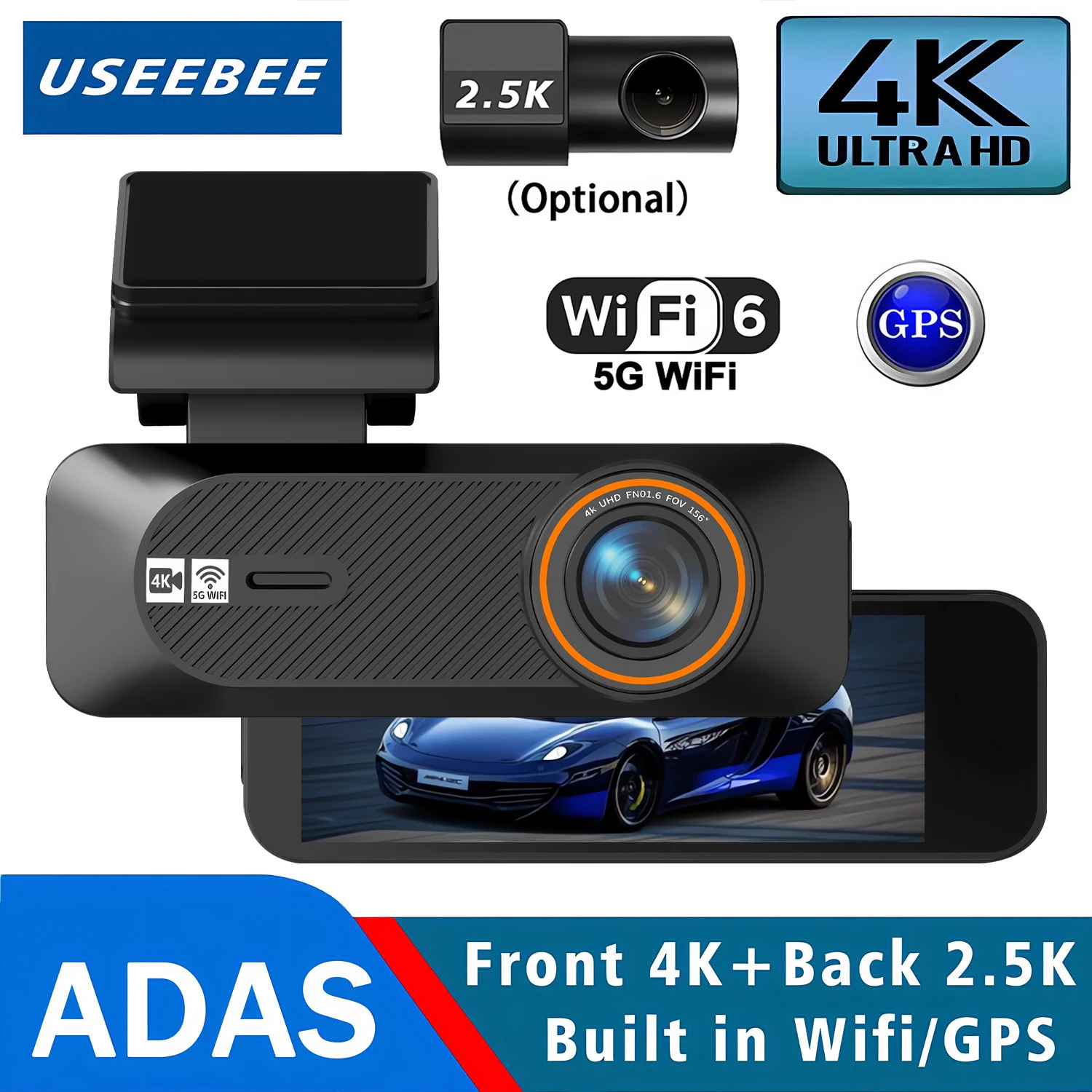 UHD 4K 2160P+2.5K ADAS Dash Cam Dual Lens ADAS 5G WIFI GPS Mini Car DVR 2.5K Rear Camera Video Drive Recorder Dashcam Black Box