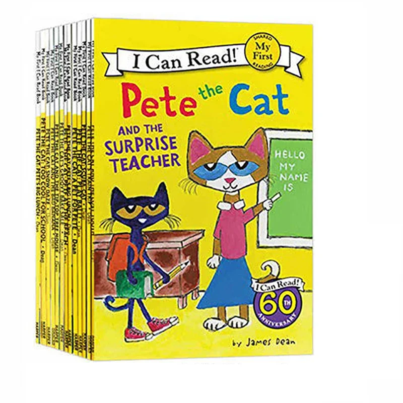 19 buku/Set I dapat membaca Pete The Cat buku gambar anak-anak bayi cerita terkenal bahasa Inggris Buku anak Set bayi buku tidur