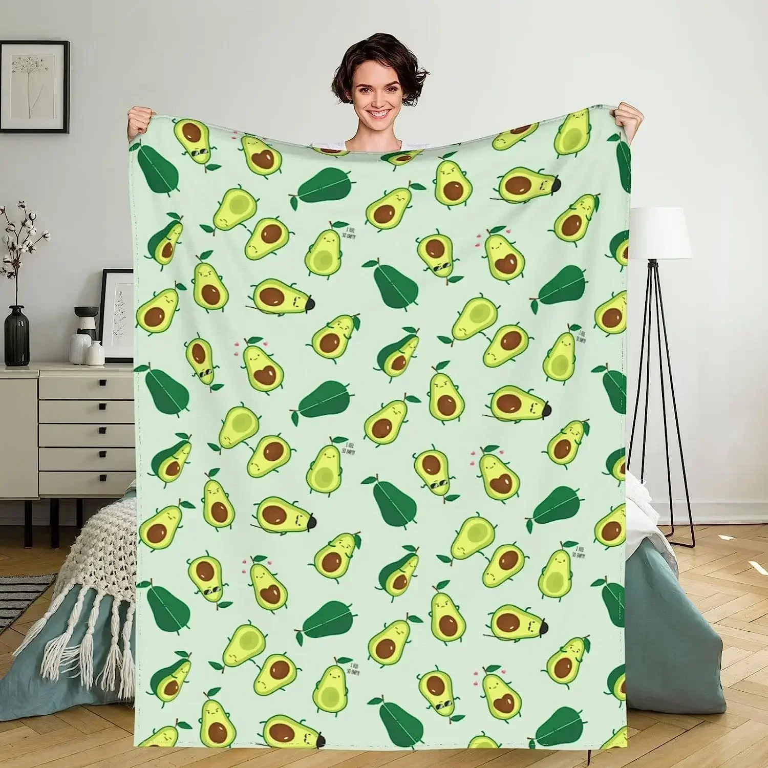 Cute Avocados Fleece Throw Blanket 60x50 inch, Cartoon Green Avocado Cozy Plush Warm Lightweight Travel Blankets for