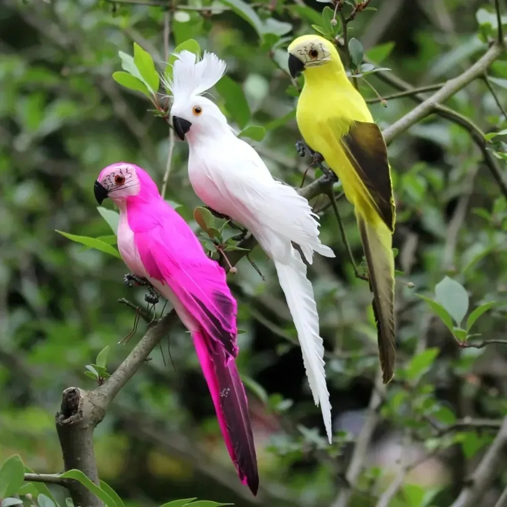 1pc 25cm Lifelike Simulation Parrot Decor Handmade Feather Bird Figurine Garden Lawn Home Fairy Art Craft Ornament