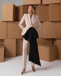 Fashion Women Suits Dress Long Sleeves 2 Pieces Prom Evening Gown Folds Blazer Pant Luxury Custom Made Dress Mother Of The Bride