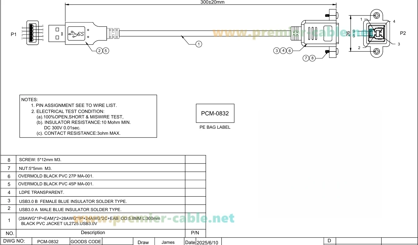 Schraubbare USB 3.0 A-Stecker auf Typ-B-Buchse Verlängerungskabel 5Gbps USB A auf B Druckerkabel für Scanner, Industriekamera – Detail 1