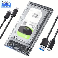 2.5 Inch Transparent Mobile External Hard Drive Case, SATA to USB 3.0/Type C Harddisk Boxs External Enclosure , 5Gbps Tool-Free