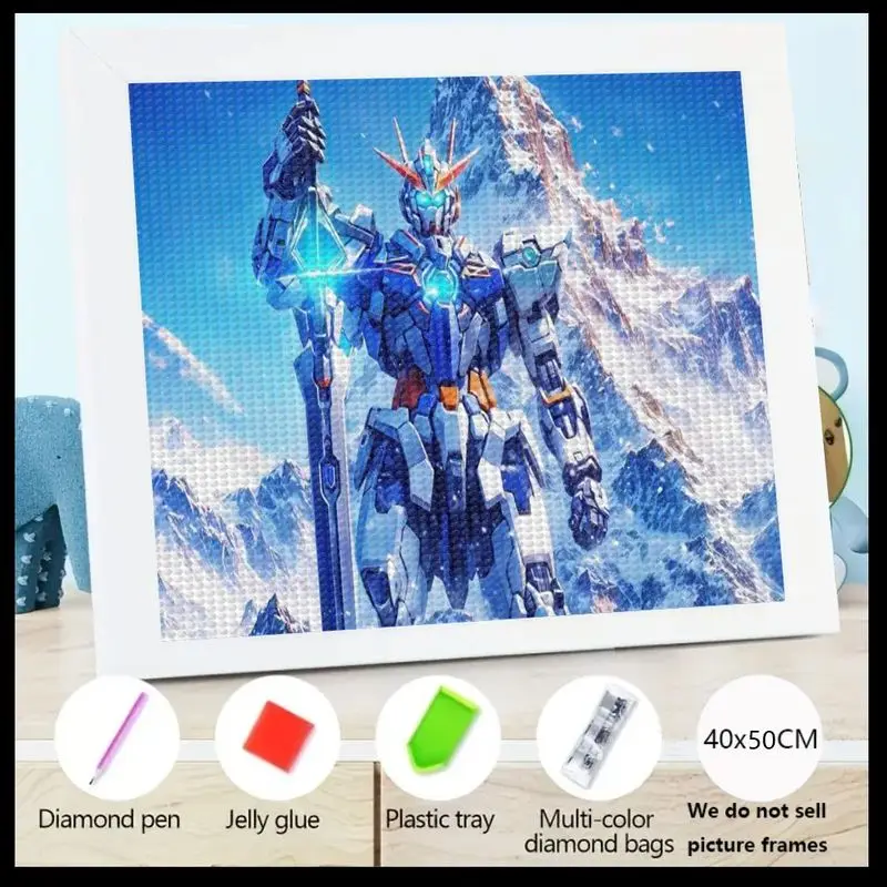 

1 шт. Epic Gundam Style Mecha Robot Diamond Painting 5D Sci-Fi Warrior Art Большой набор DIY Snowy Mountain Battle Scene Big Gem Paint