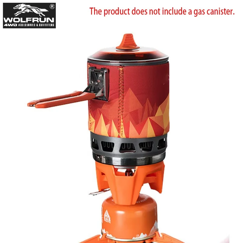 Camping Windproof Gas Burners X3 Heat Collector Single Pot All-in-One Piezo Ignition Gas Stove Outdoor Backpacking Cooking Pot