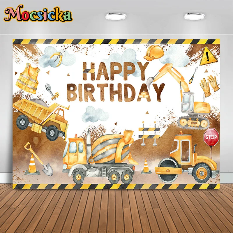 

Mocsicka Boys Happy Birthday Party Photography Backdrop Cake Smash Background Vehicle Clay Kids Portrait Portrait Banner Studio