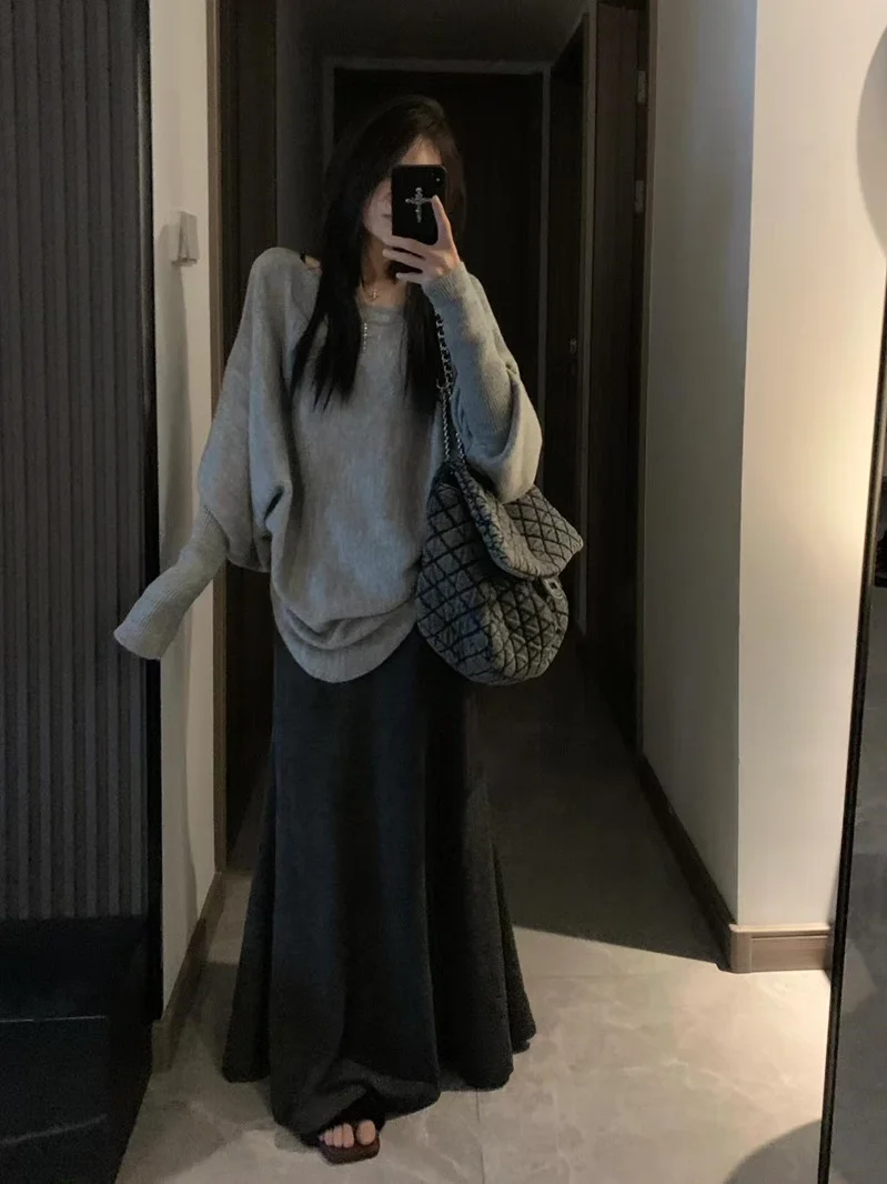 Suéter de Tricô Assimétrico de Um Ombro, Autêntico, io e Confortável, Estilo Vintage, Manga Longa, Crimento Regular, Es...