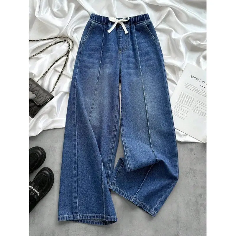 

Graduated Washed Jeans C 58719 Adient Straight Leg Jeans Double Waist Business Casual Women's plus Size Non-Elastic