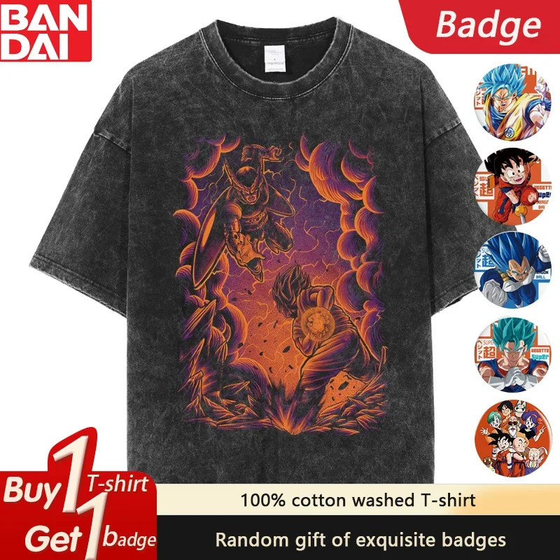 

Dragon Ball Fashion Trend New Printing Pattern Cotton Retro Washed Unisex High Street Anime Figure Cosplay Y2K