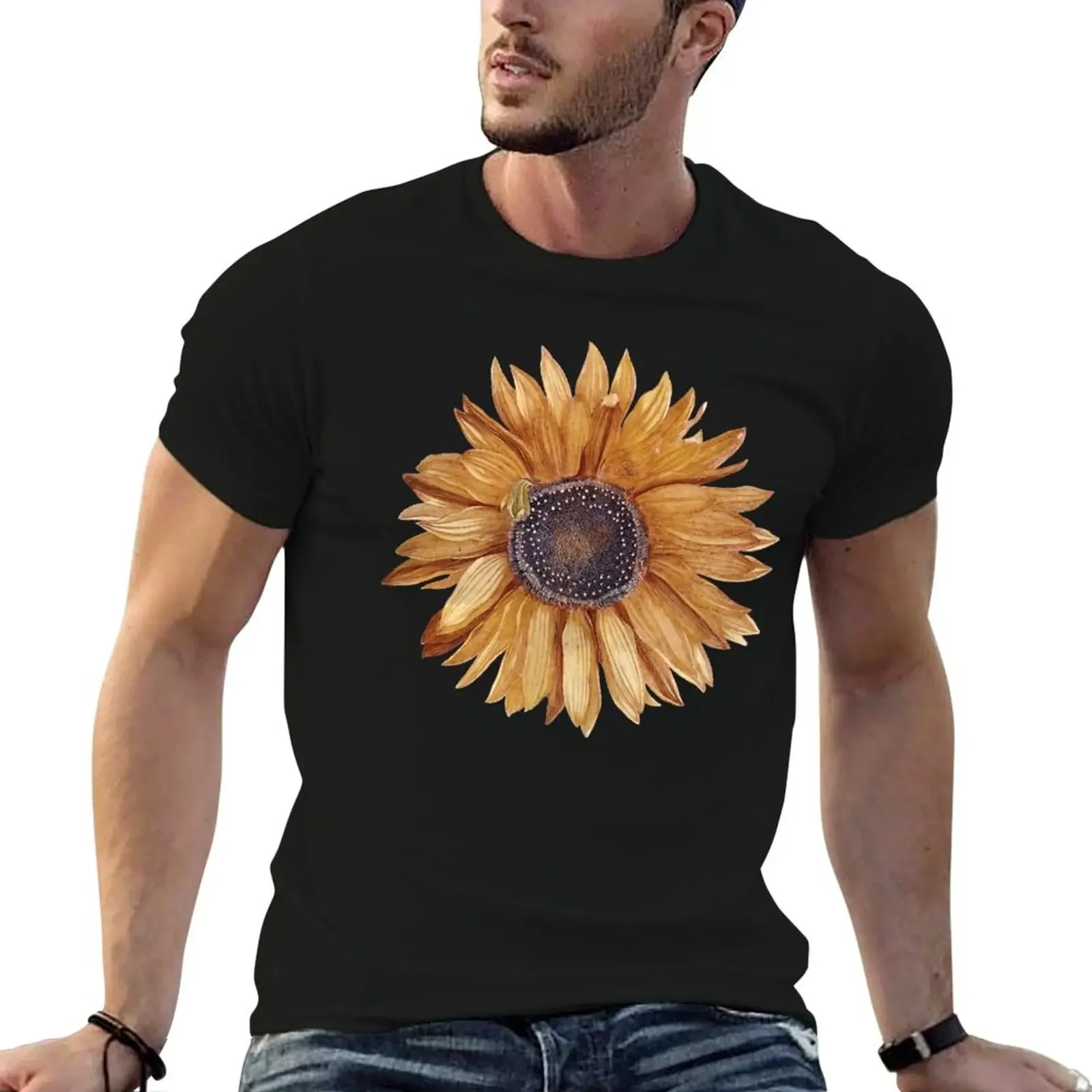 Sunflower botanical print T-Shirt oversizeds oversized graphic tee designer shirts mens graphic t-shirts