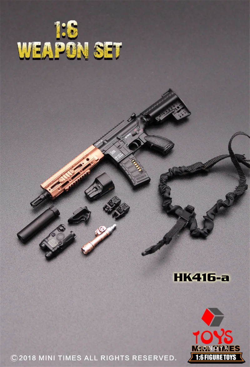 Minitimes Mini HK416 1/6 Scale M4 Assault Rifle Soldier Military Weapon Gun Full Set Model Toy Accessories For 12\