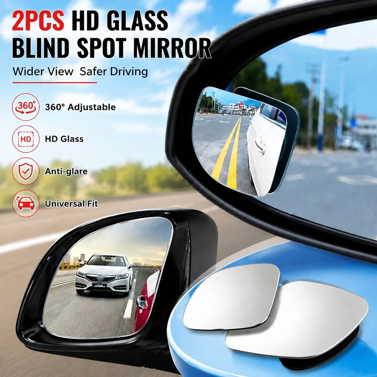 Car Blind Spot Rear View Mirror Wide Angle 360 Degree Adjustable Small Round Mirror Car Reverse Auxiliary Rearview Convex Mirror