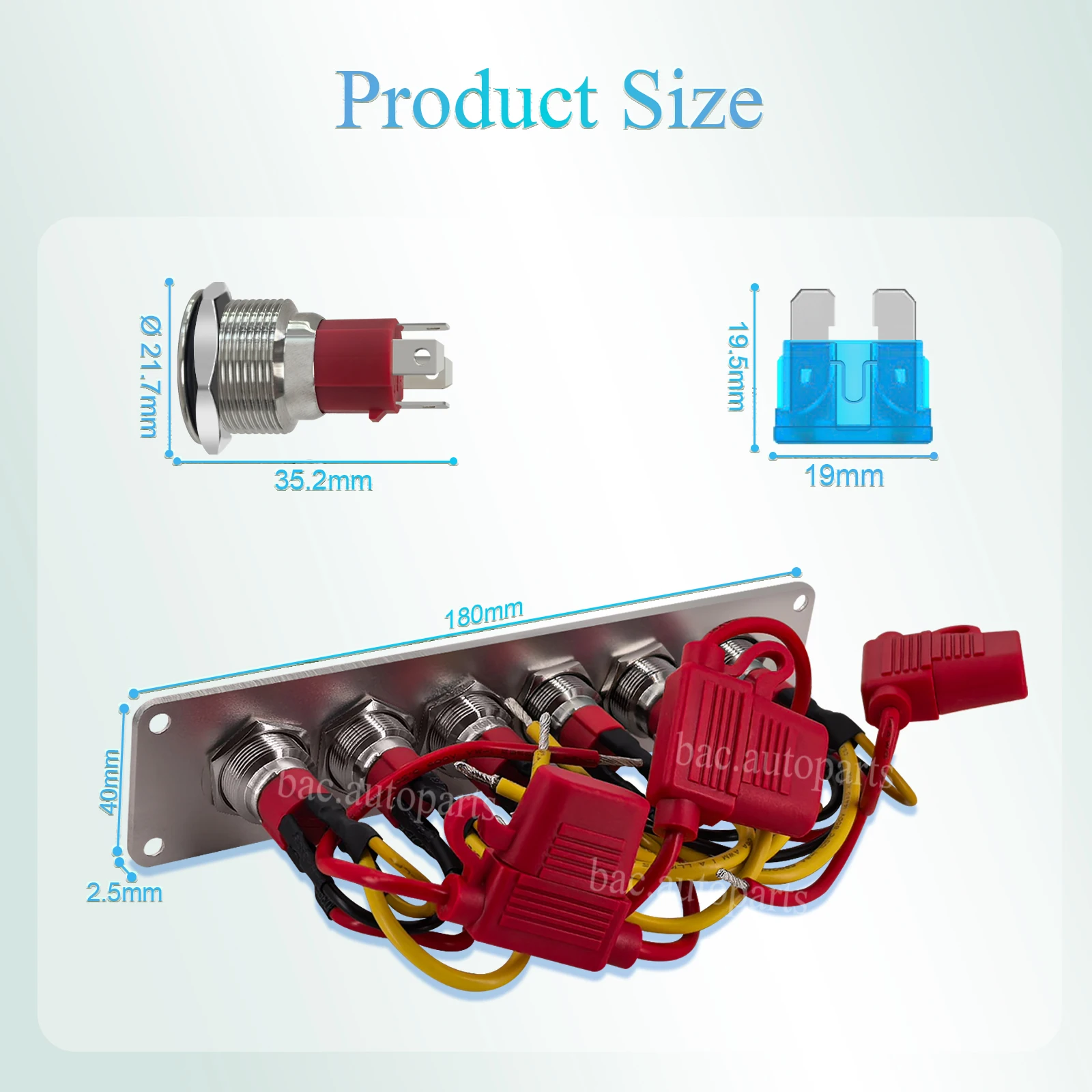 6 Gang Marine Switch Panel Waterproof LED Rocker Switches Pre-Wired Fuse Holder 15A for Boat RV Yacht Truck SUV Stainless Steel