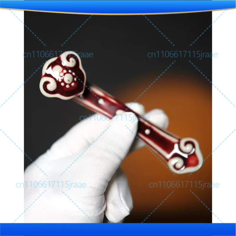 Intangible Cultural Heritage Jun Porcelain Small Ruyi Ornament Jun Red Kiln Change Creative Home Tabletop Decor Craft Figurine