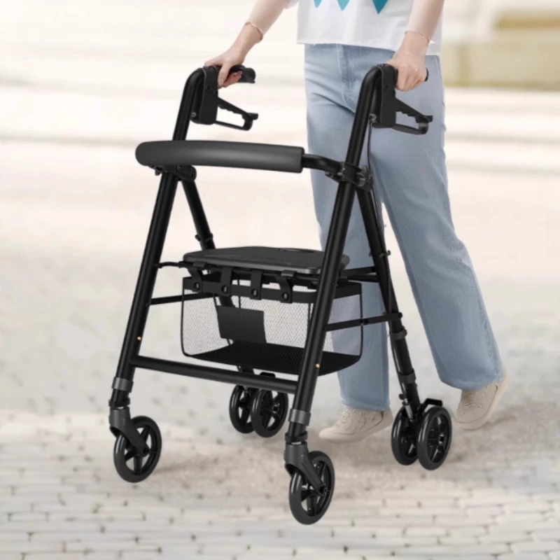 Heavy Duty Rollator Walkers for 450 Lbs, Lightweight Folding Walking Sticks with Seat Four Wheel Rollator Walkers for Elderly