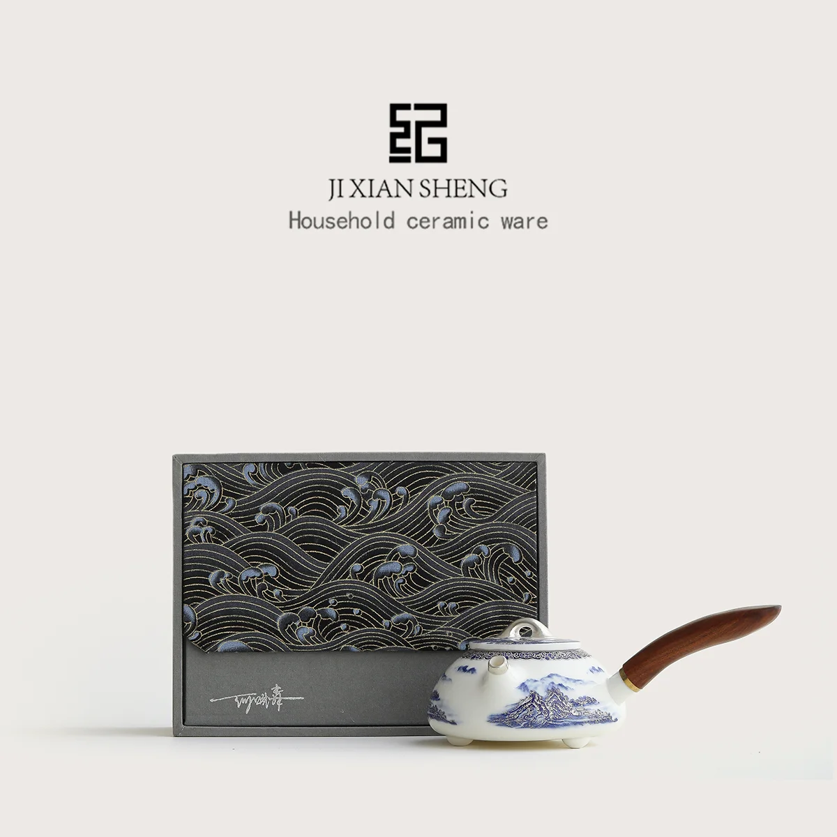 

Gilded Silver Blue And White Side Handle Teapot, Single Pot, High-End Tea Pot, Gift For Elders, Leaders, Father'S Day Birthday