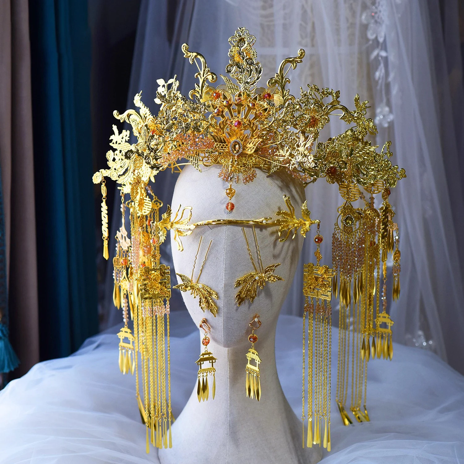 

Роскошная корона Феникса в китайском стиле, свадебный головной убор, женский аксессуар для волос древнего невесты, тяжелое качество изготовления Xiuhe