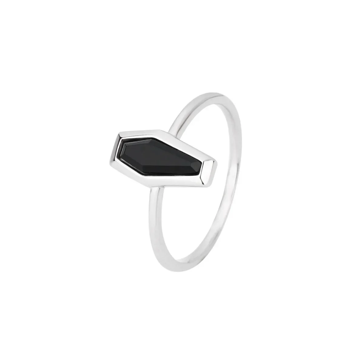 Unisex 925 Sterling Silver Black Agate Coffin Ring, Unique Style