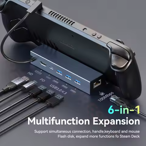 Docking Station For Steam Deck 4k HD 6 in 1 HUB USB Type C to HDMI-compatible 4K 60Hz RJ45 USB 3.0 SteamDeck Charging