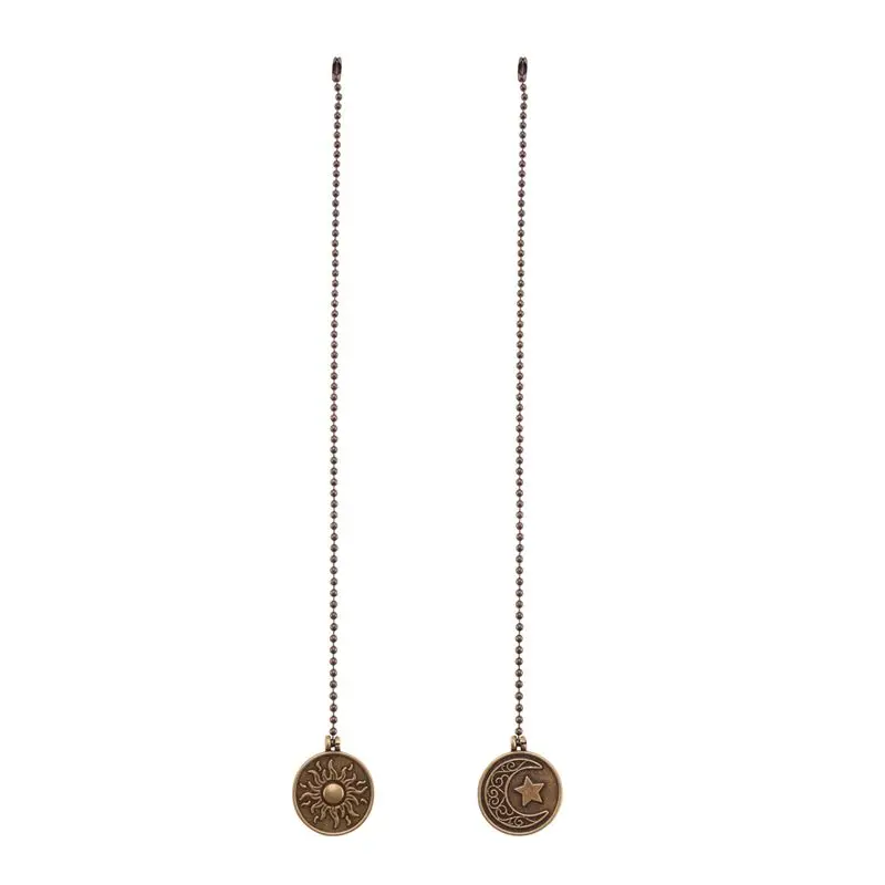 AS94-2Pcs Ceiling Fan Pull Chain Set Sun & Moon Pattern Pull Chains Extension Copper Beaded Ball Fan Pull Chain With Ornament